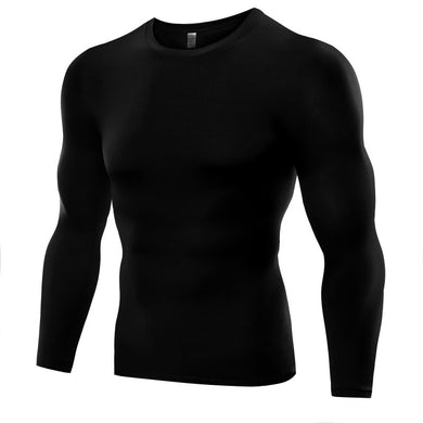Men Solid Color Tee Shirt, Long Sleeve Fitness